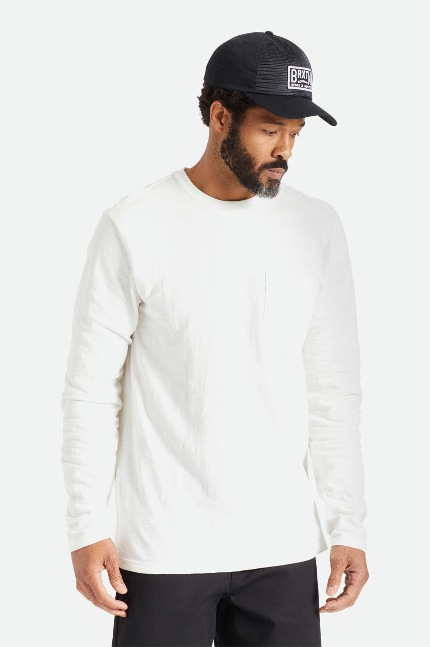 πλεκτά ανδρικα Brixton Basic Slub L/S Pocket ασπρα | 25603-BIME