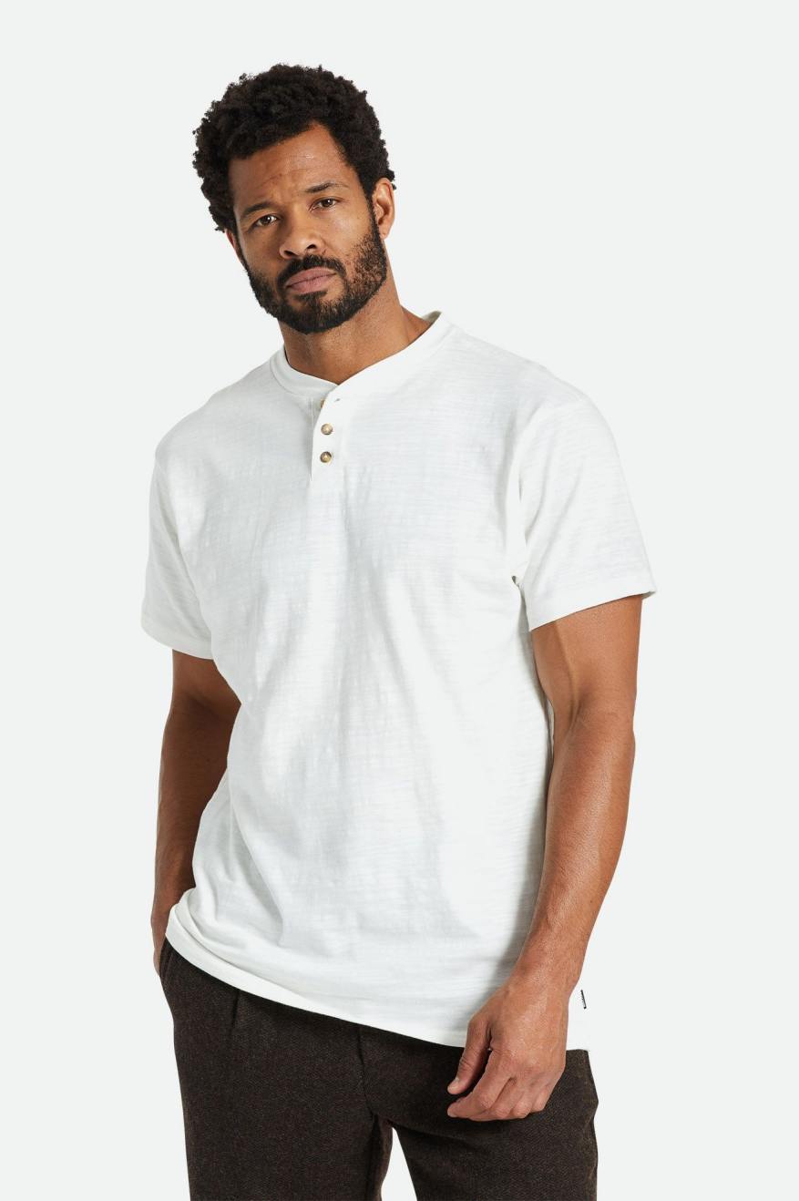 πλεκτά ανδρικα Brixton Basic Slub S/S Henley ασπρα | 05378-RDUI