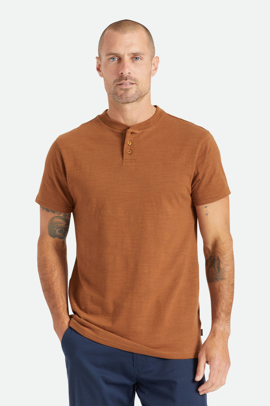 πλεκτά ανδρικα Brixton Basic Slub S/S Henley καφε | 40298-BXUC