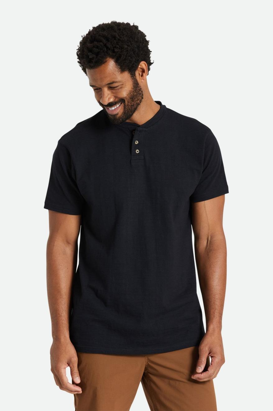 πλεκτά ανδρικα Brixton Basic Slub S/S Henley μαυρα | 48756-GFSU