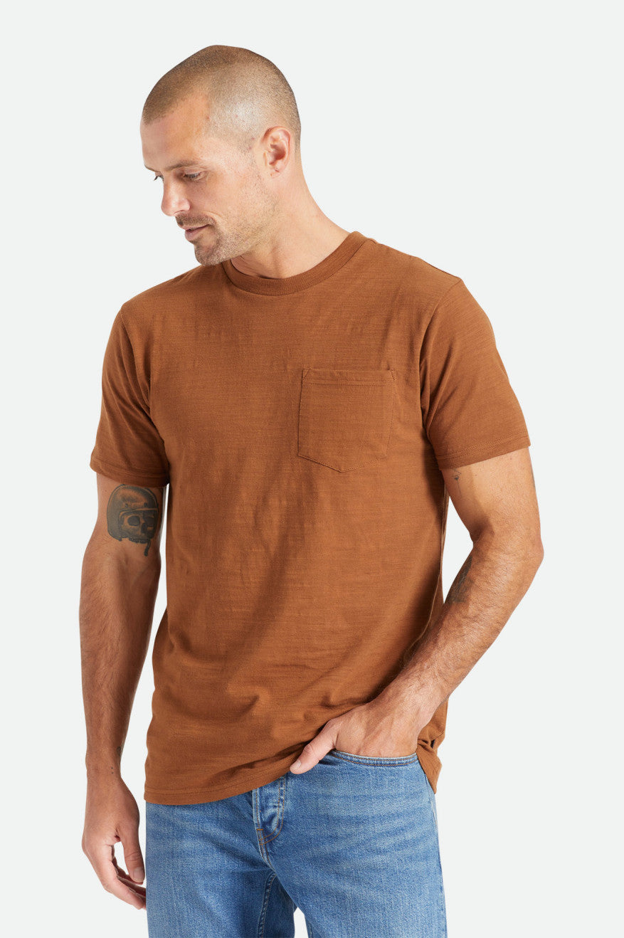 πλεκτά ανδρικα Brixton Basic Slub S/S Pocket καφε | 21839-OLUQ