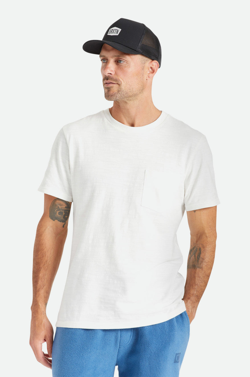 πλεκτά ανδρικα Brixton Basic Slub S/S Pocket ασπρα | 91258-OWBF