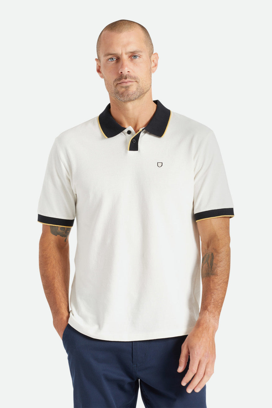 πλεκτά ανδρικα Brixton Proper S/S Polo ασπρα μαυρα | 42156-MTQV