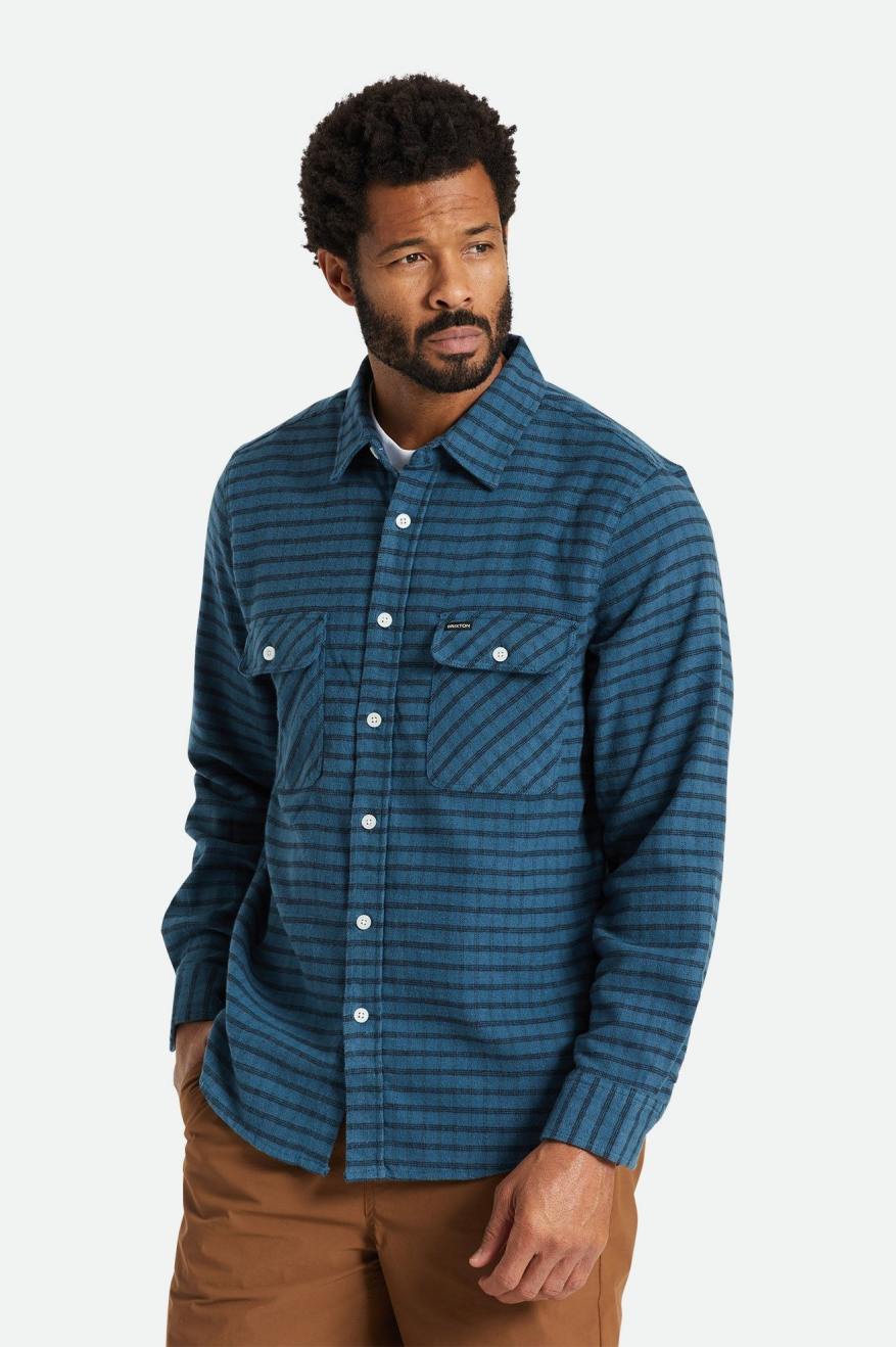 φανελένιες μπλούζες ανδρικα Brixton Bowery Stretch L/S Utility τυρκουάζ μαυρα | 20438-UQSZ