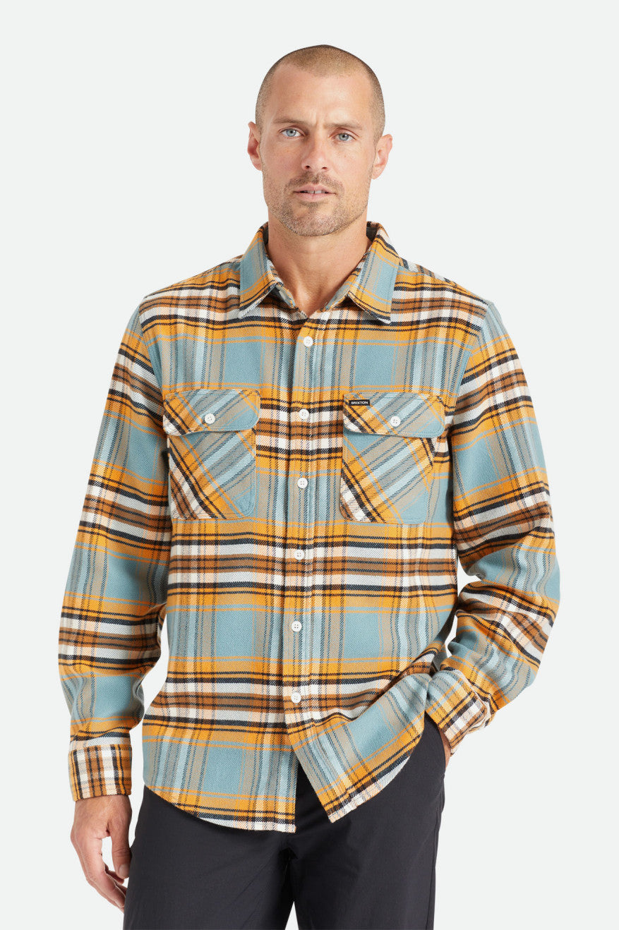 φανελένιες μπλούζες ανδρικα Brixton Bowery Stretch L/S Utility πορτοκαλι ασπρα | 89425-RKND