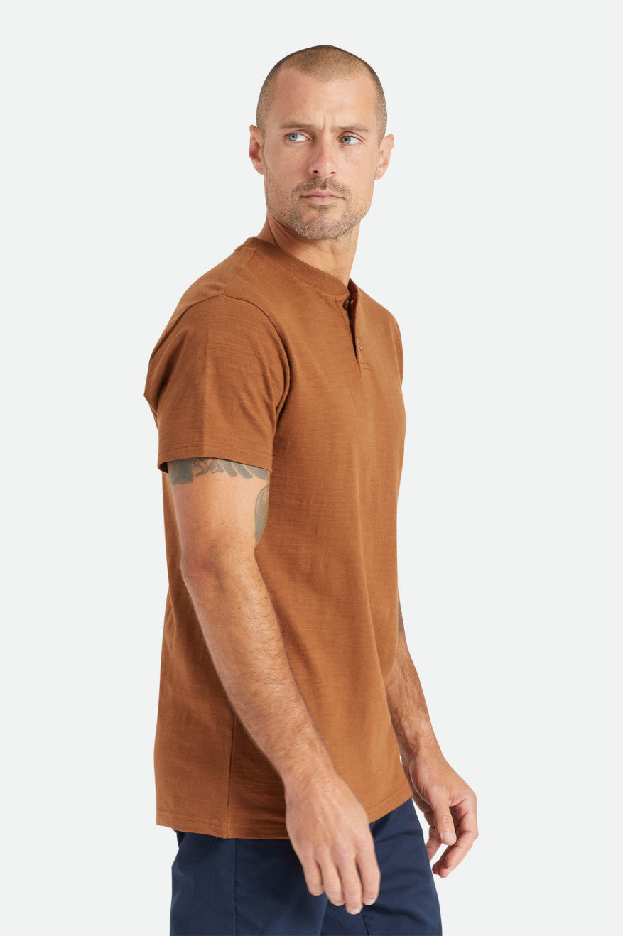 Αριστος ανδρικα Brixton Basic Slub S/S Henley καφε | 34129-XPUQ