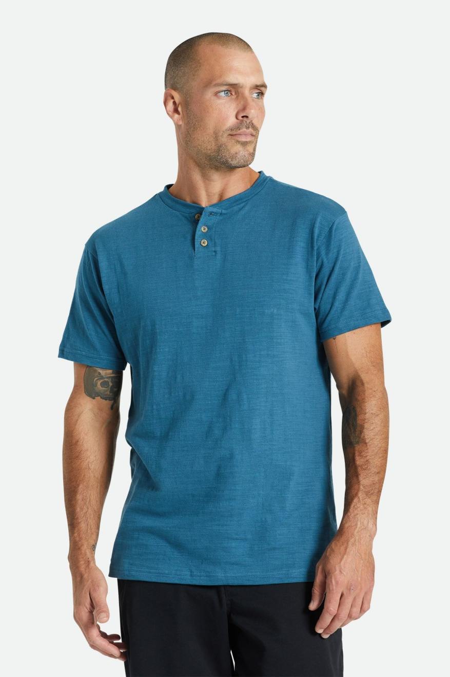 Αριστος ανδρικα Brixton Basic Slub S/S Henley τυρκουάζ | 93276-VHXB