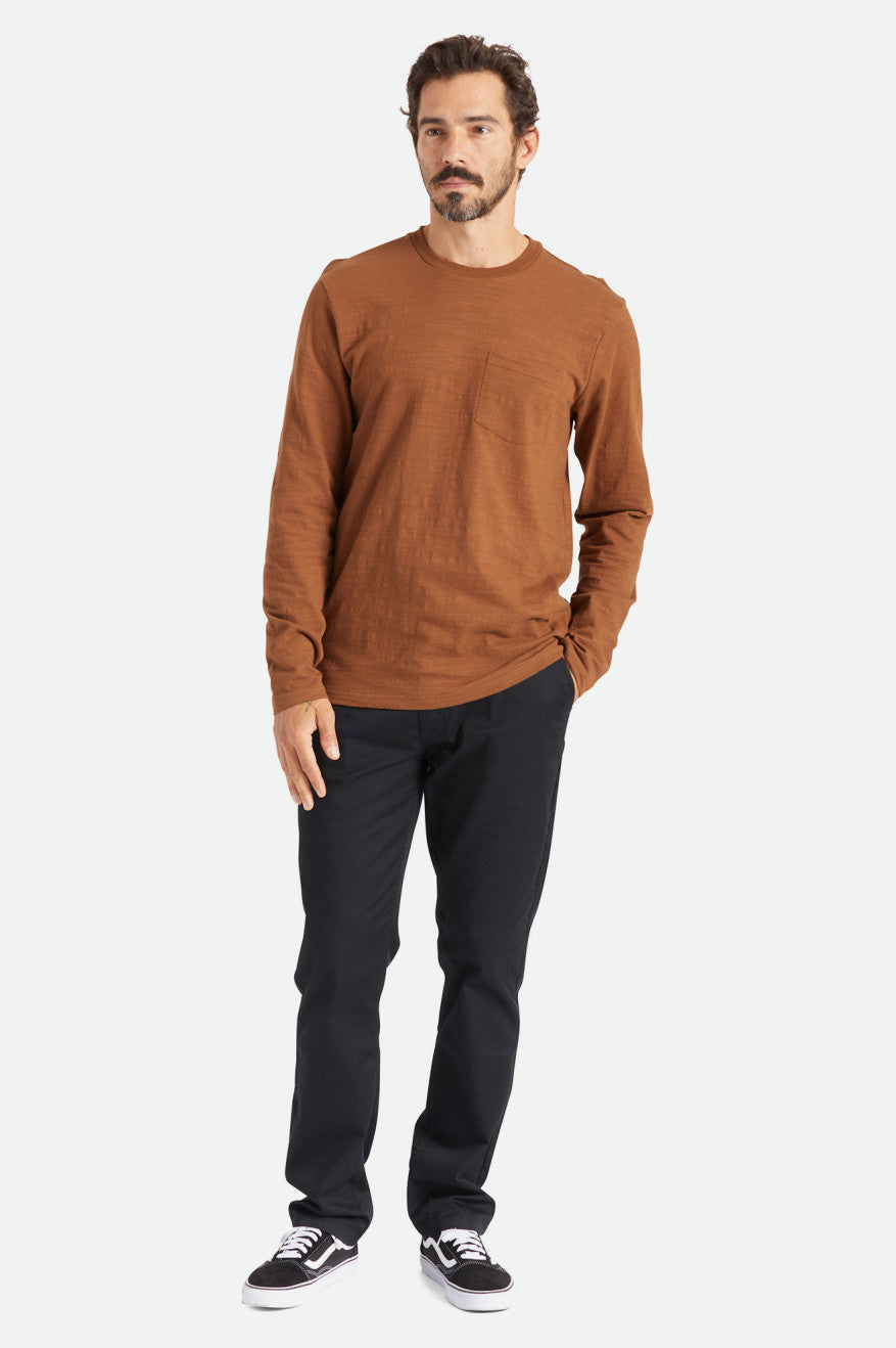 πλεκτά ανδρικα Brixton Basic Slub L/S Pocket καφε | 57498-YVIW