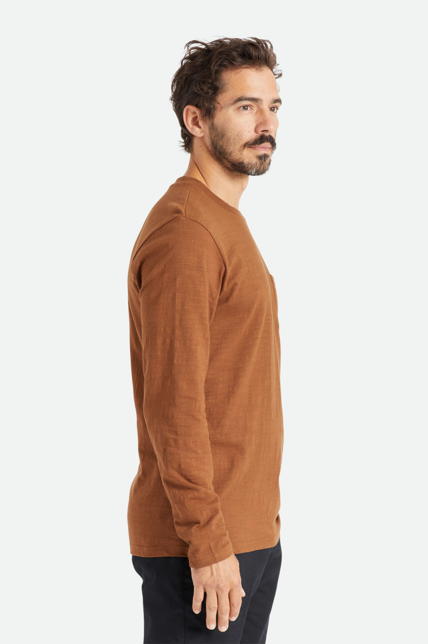 πλεκτά ανδρικα Brixton Basic Slub L/S Pocket καφε | 57498-YVIW