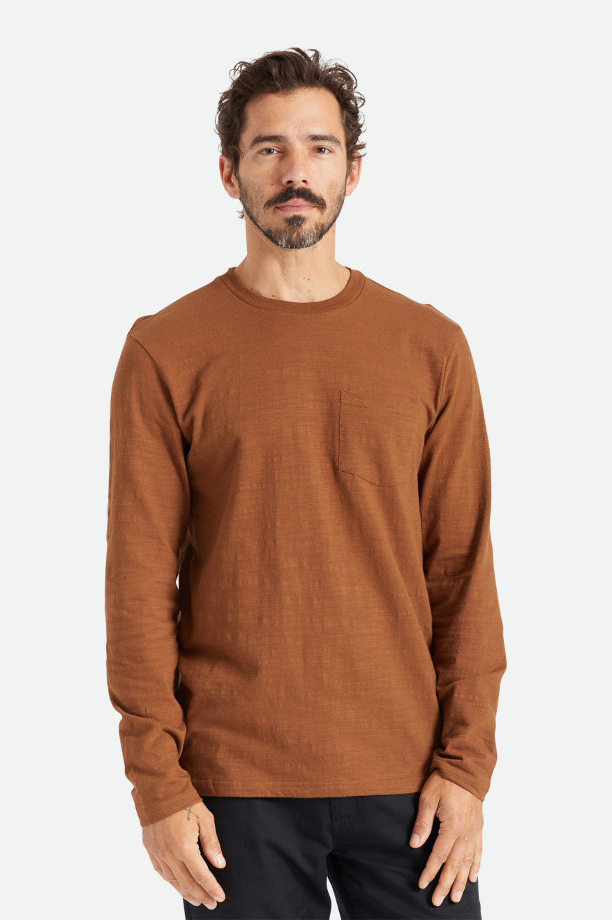 πλεκτά ανδρικα Brixton Basic Slub L/S Pocket καφε | 57498-YVIW