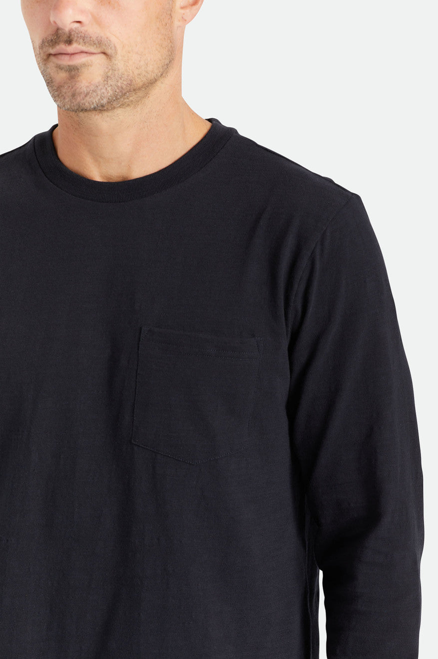 πλεκτά ανδρικα Brixton Basic Slub L/S Pocket μαυρα | 58102-PECL