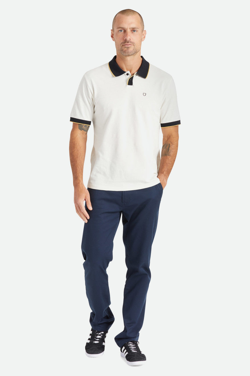 πλεκτά ανδρικα Brixton Proper S/S Polo ασπρα μαυρα | 42156-MTQV