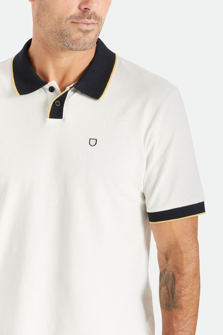 πλεκτά ανδρικα Brixton Proper S/S Polo ασπρα μαυρα | 42156-MTQV