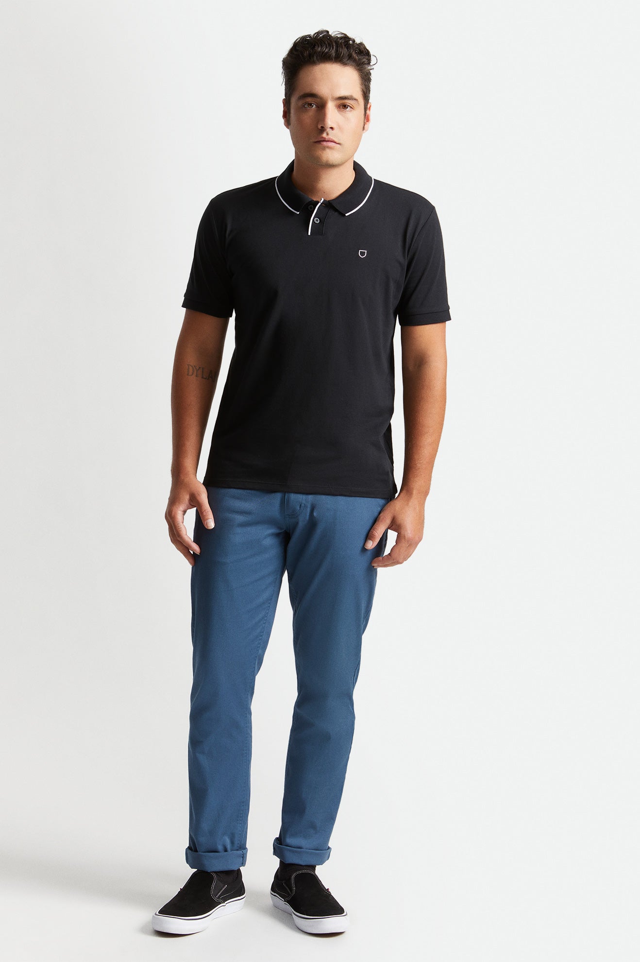 πλεκτά ανδρικα Brixton Proper S/S Polo μαυρα ασπρα | 58706-KECS