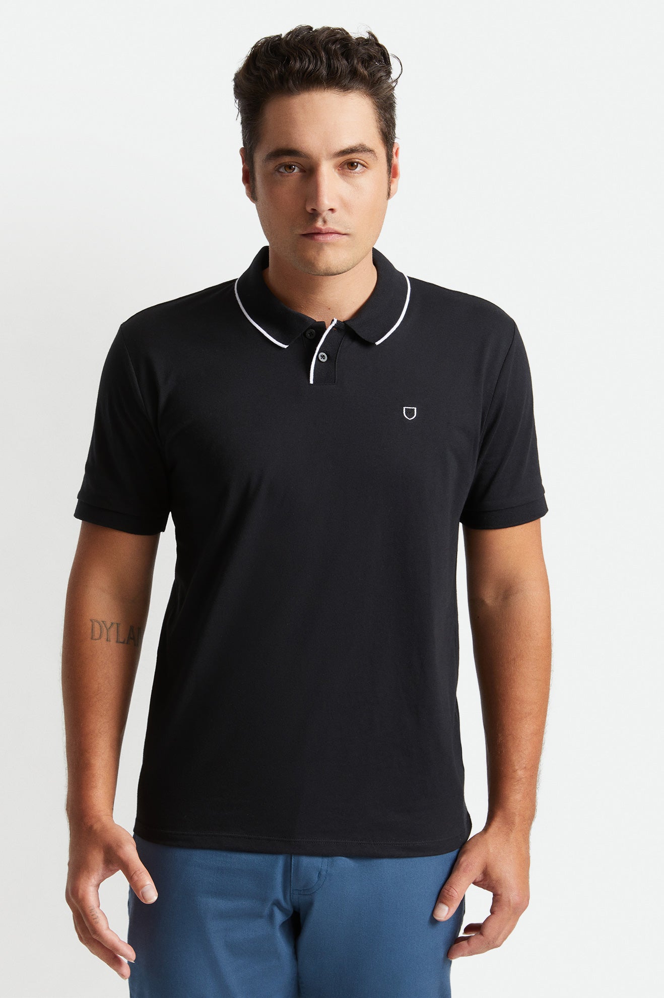 πλεκτά ανδρικα Brixton Proper S/S Polo μαυρα ασπρα | 58706-KECS