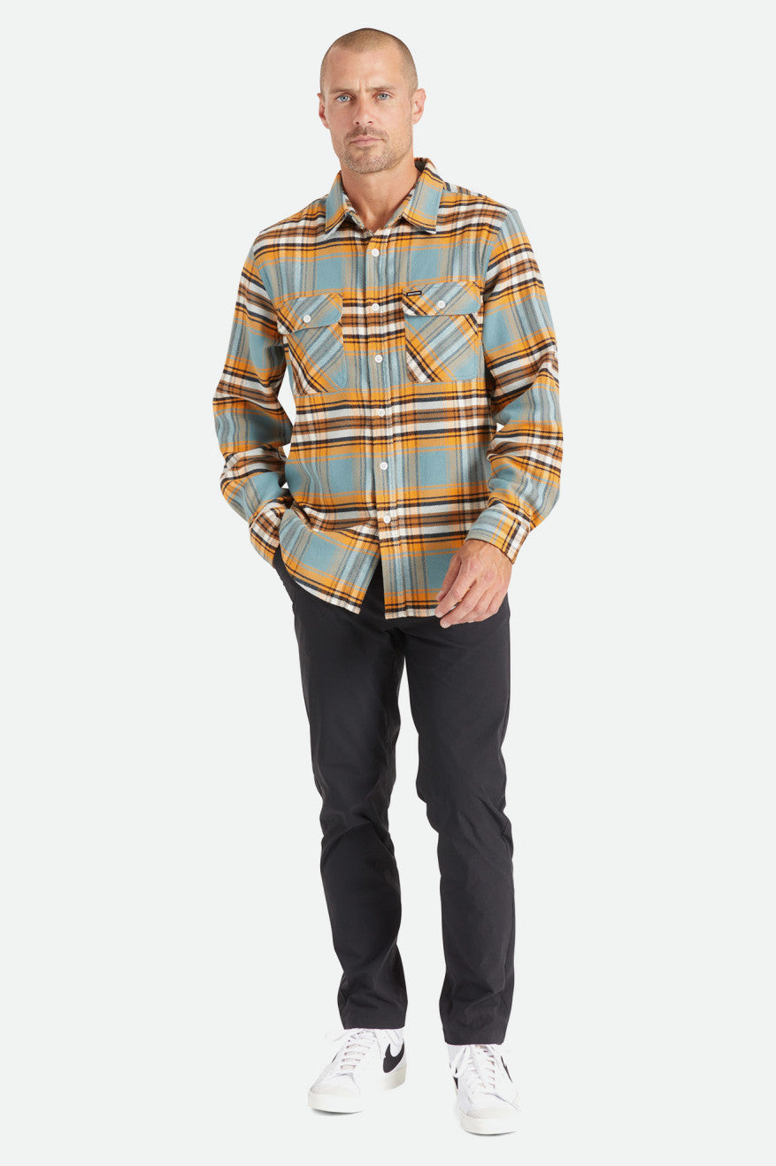 υφαντά μπλουζάκια ανδρικα Brixton Bowery Stretch L/S Utility πορτοκαλι ασπρα | 73852-CYIO