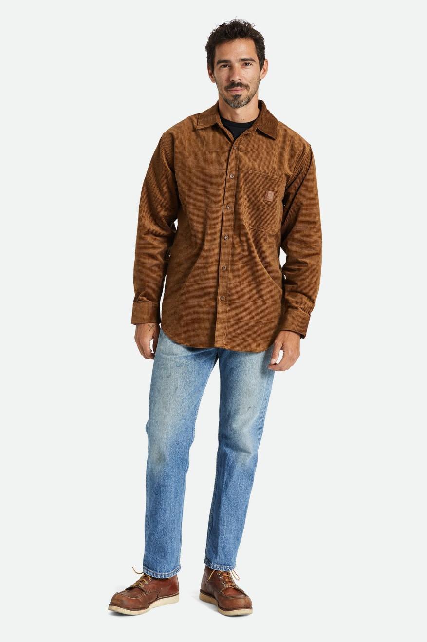 υφαντά μπλουζάκια ανδρικα Brixton Porter L/S Waffle Corduroy καφε | 39261-ULYJ