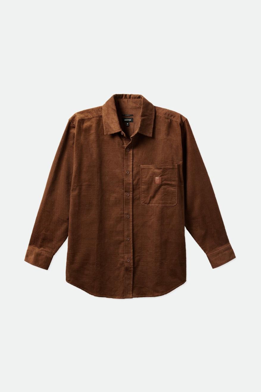 υφαντά μπλουζάκια ανδρικα Brixton Porter L/S Waffle Corduroy καφε | 39261-ULYJ