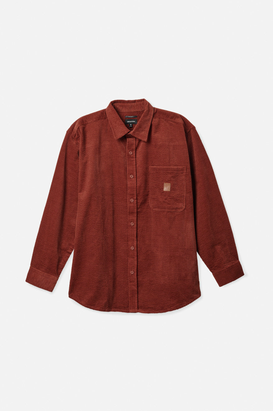 υφαντά μπλουζάκια ανδρικα Brixton Porter L/S Waffle Corduroy κοκκινα | 81926-KZRD