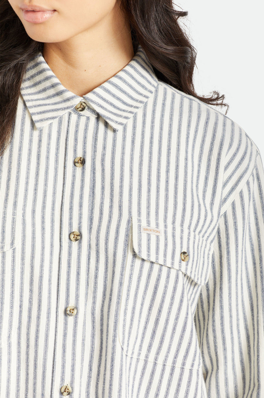 φανελένιες μπλούζες γυναικεια Brixton Bowery Boyfriend L/S Stripes | 48357-GSLX