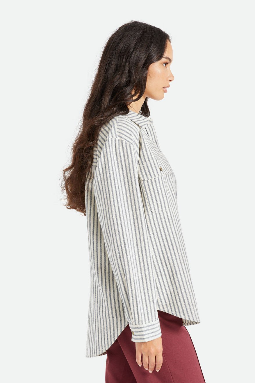 φανελένιες μπλούζες γυναικεια Brixton Bowery Boyfriend L/S Stripes | 48357-GSLX