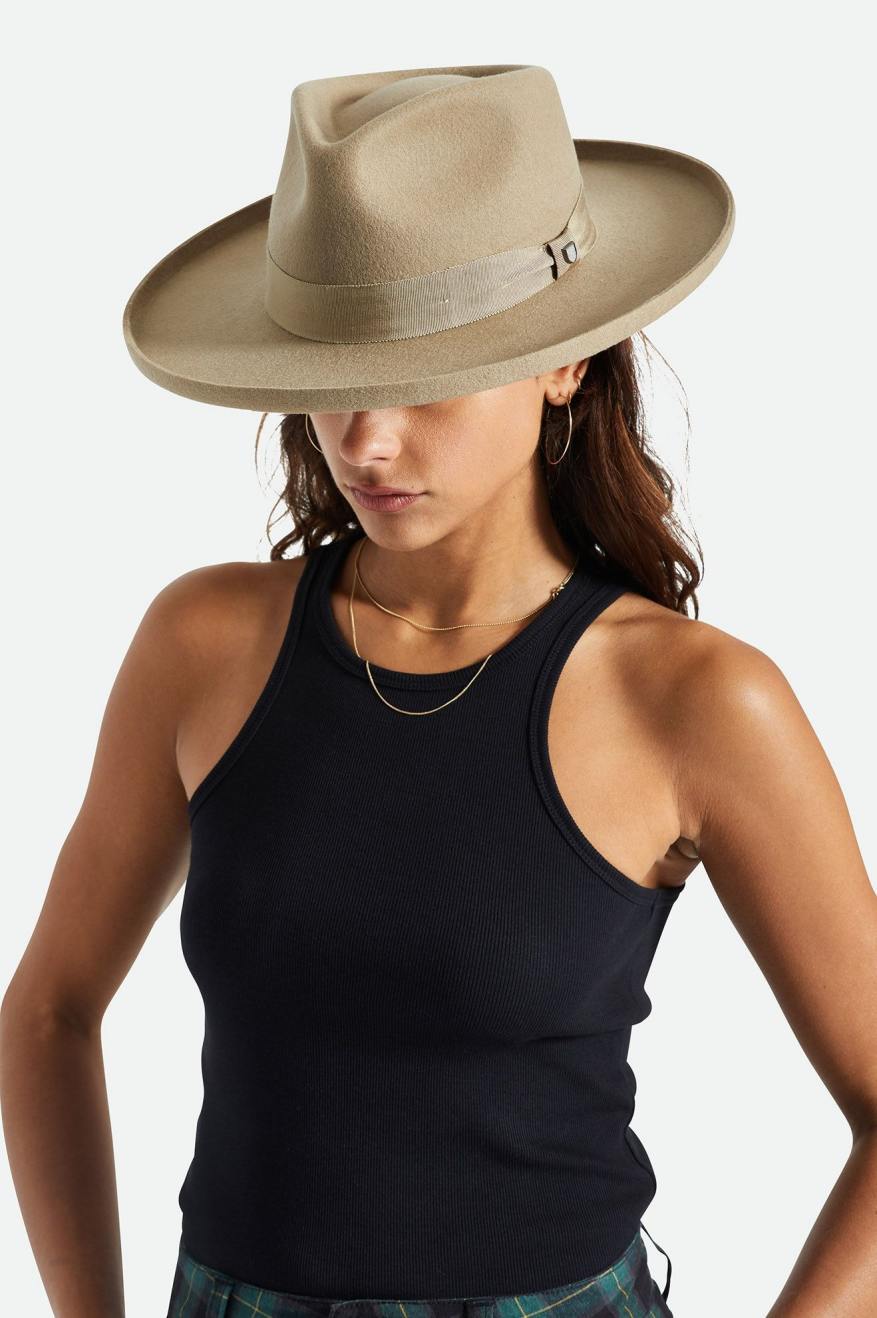 φεντόρας γυναικεια Brixton Victoria Felt Fedora καφε | 47625-HIFW